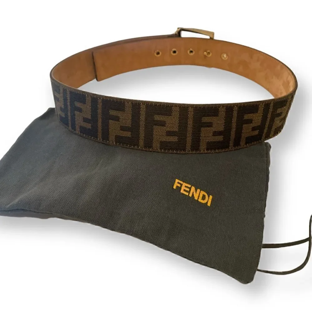 FENDI Classic Monogram Zucca Print Belt with FF Motif Gold-Tone Buckle |Size: S|